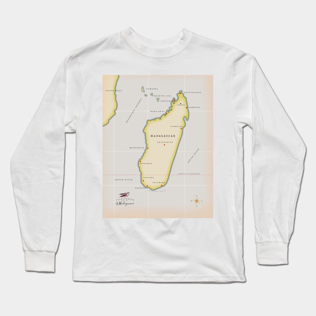 Madagascar vintage map Long Sleeve T-Shirt by nickemporium1